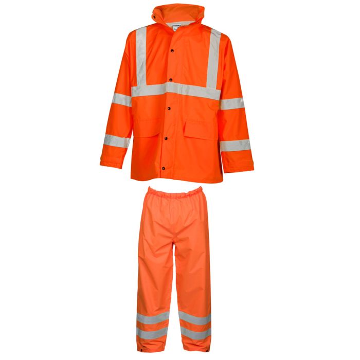 Kishigo RW111 Orange Rainwear Set with Hi-Vis Reflective Jacket and Pants