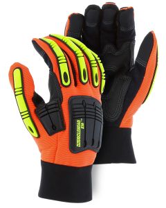 Majestic 2124HO Hi-Vis Orange Knucklehead X10 Armor Skin Mechanics Gloves with Impact Protection