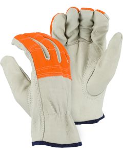 Majestic 2510HVO Cowhide Drivers Glove with High-Vis Orange Cloth Fingers
