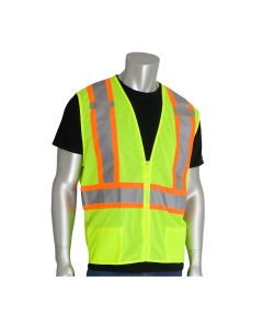 PIP 302-0600DLY ANSI Type R Class 2 Lime Yellow Two-Tone Mesh Vest with D Ring Access Front